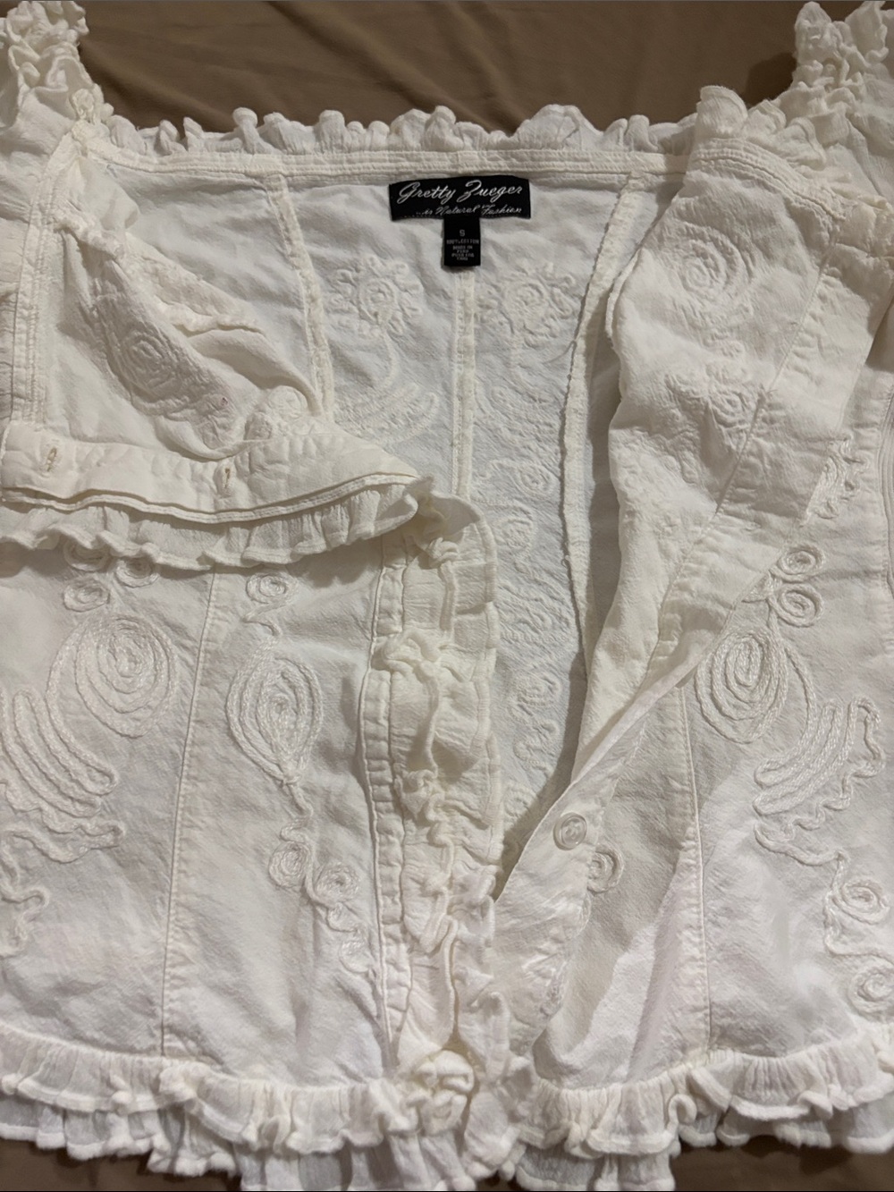 White Off-Shoulder Embroidered Ruffle Peasant Blouse - Picture 3 of 9